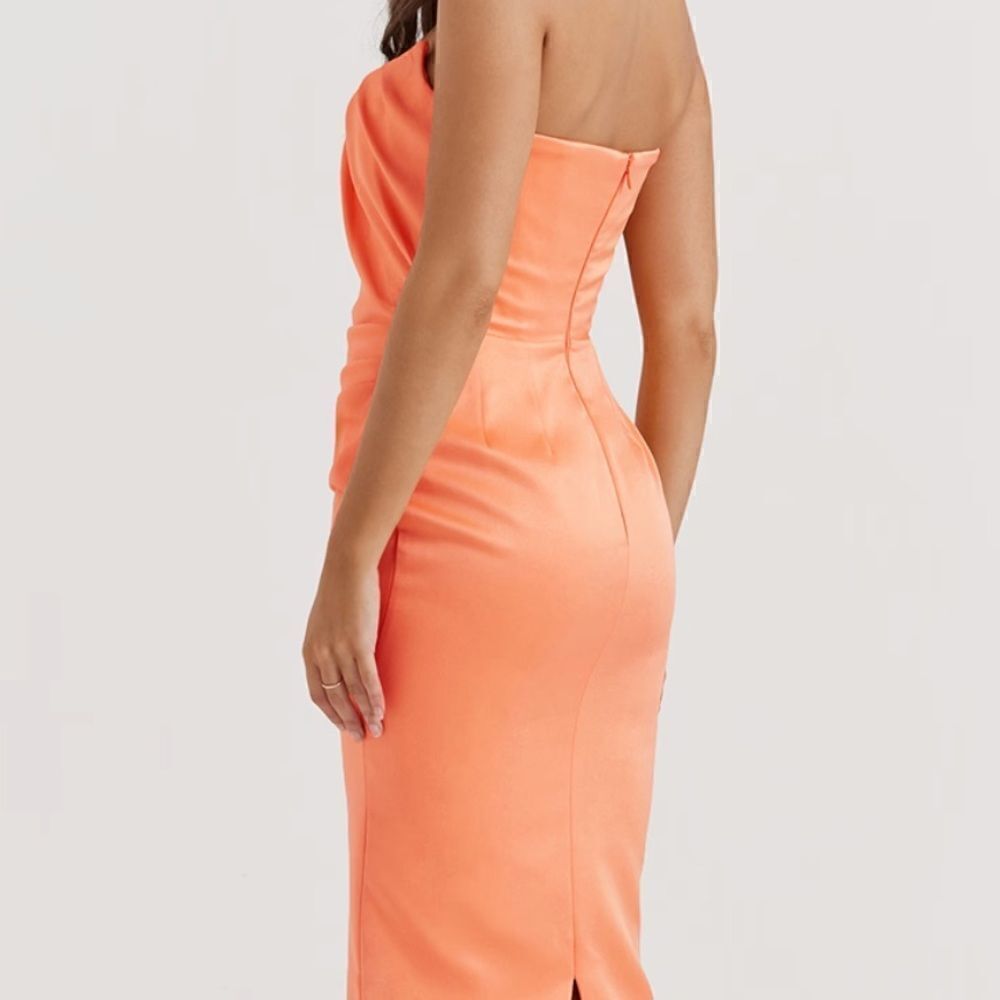 House Of Cb Alora Tangerine Strapless Corset Midi Dress-G19 - Picture 5 of 8